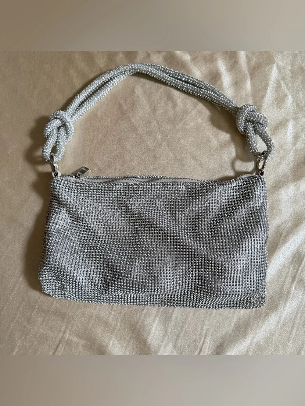 INC Silver Rhinestone Beaded Knot Handle Evening Shoulder Bag nwot